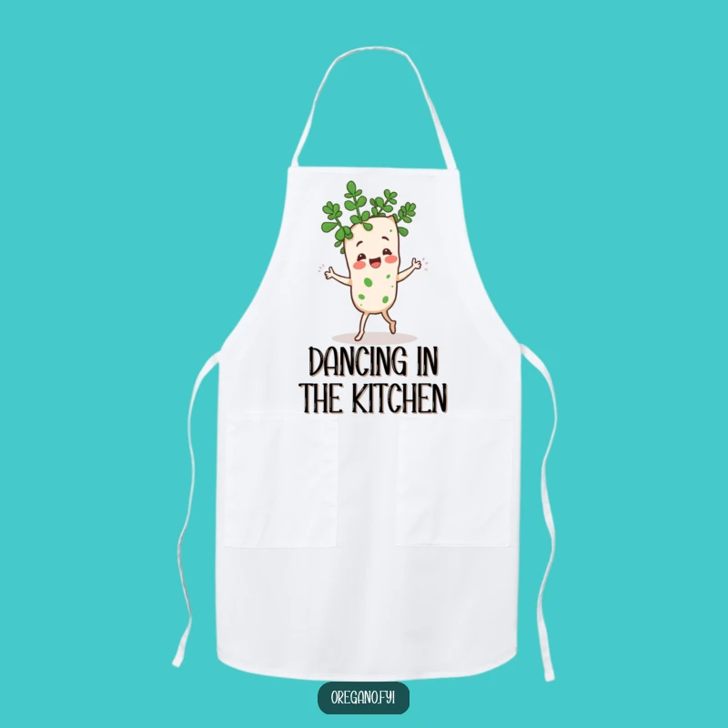 Funny Kawaii Oregano Jig Apron: Dancing Herb Chef's Gift