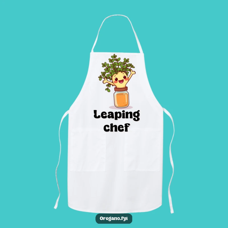 Funny Oregano Leap Apron: Cook with Energy and Herbal Flair