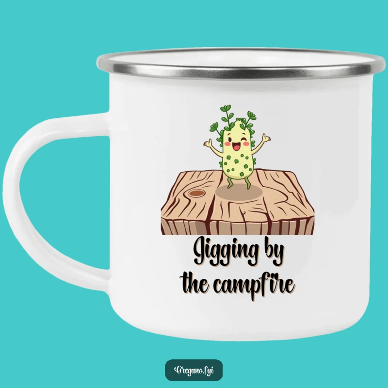Funny Jigging Oregano Camping Mug - Cheerful Herb Dancer, Hilarious Outdoor Gift!
