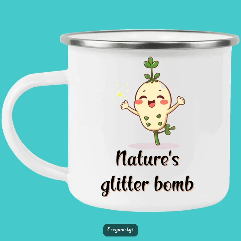 Funny Kawaii Oregano Sparkle Camping Mug: Outdoor Herb Fun, Hilarious Gift For Campers