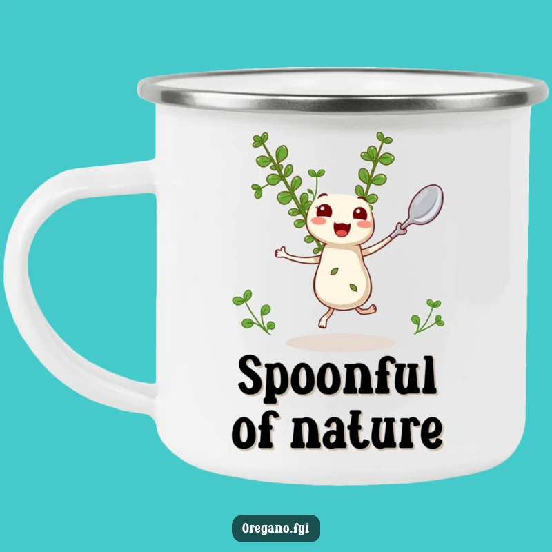 Funny Oregano Camping Mug: Dancing Kawaii Herb Companion for Outdoors