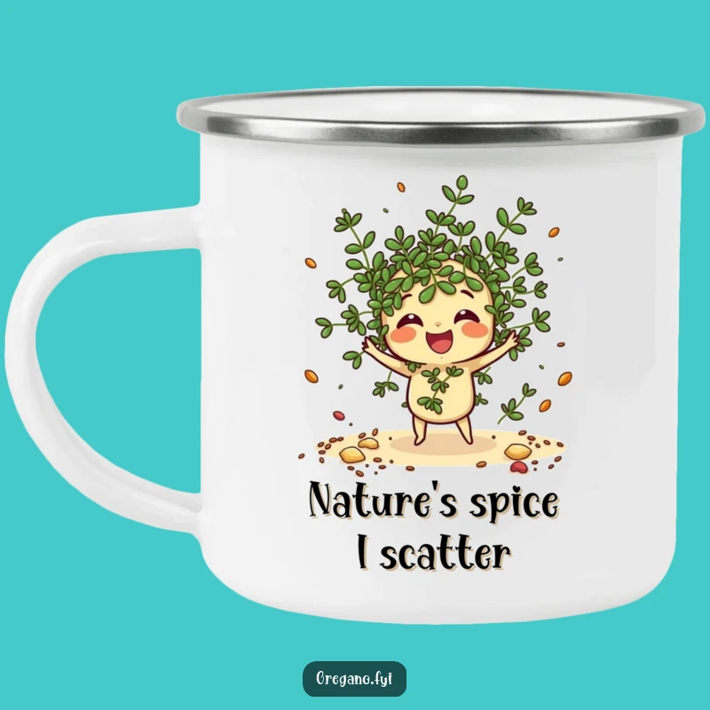 Funny Oregano Camping Mug: Scattering Kawaii Herb Companion for Outdoors
