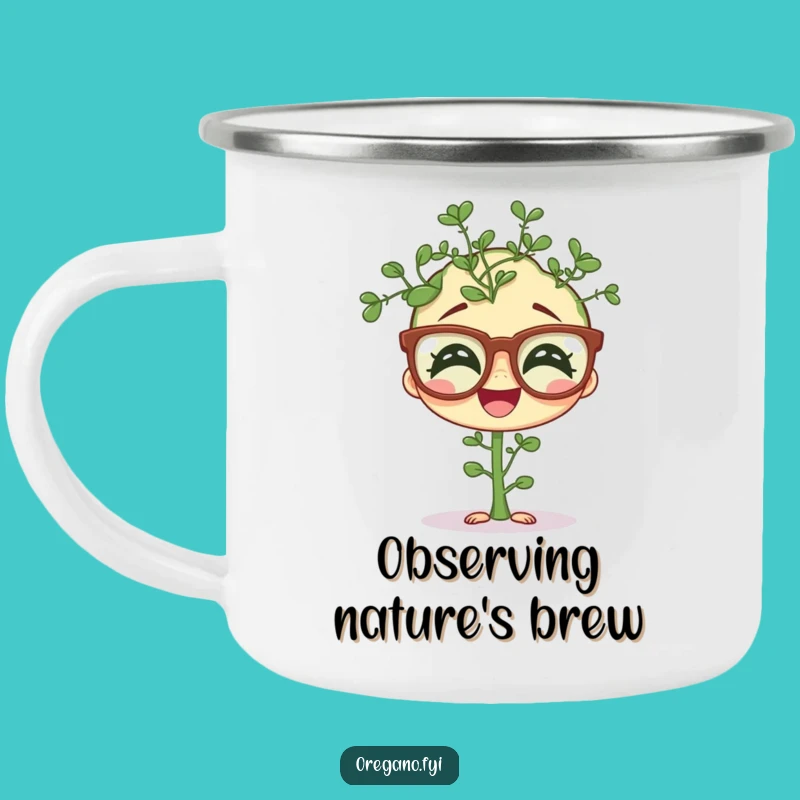 Funny Oregano Specs Camping Mug: Adventure with Herbaceous Giggles