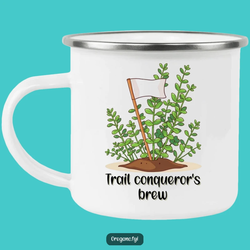 Funny Oregano Victory Flag Camping Mug: Conquer the Outdoors with This Herb!