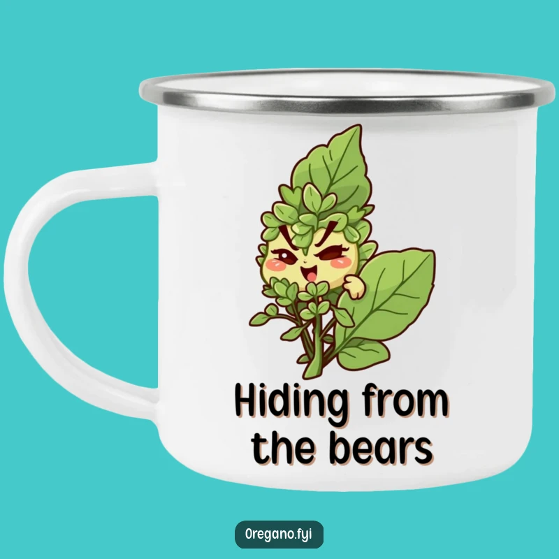 Funny Mischief Oregano Camping Mug - Winking Herb Stealth, Hilarious Outdoor Gift!