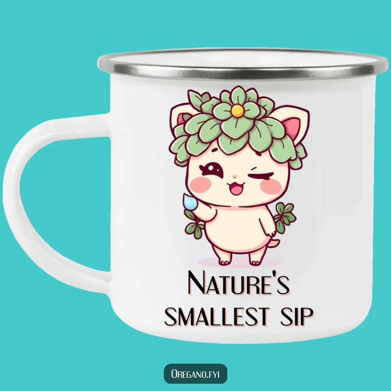 Funny Oregano Dewdrop Camping Mug: Adventure with Herb Humor