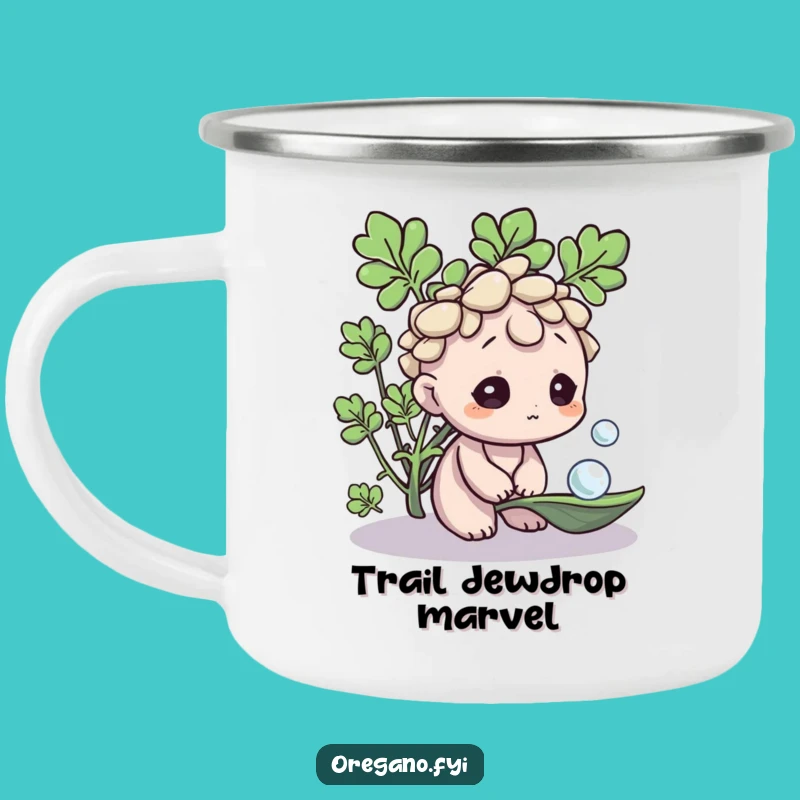 Funny Curious Oregano Camping Mug: Herb Observing Dewdrops - Perfect Gift!