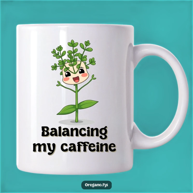 Funny Balancing Oregano Mug: Comical Herb Wobble Gift