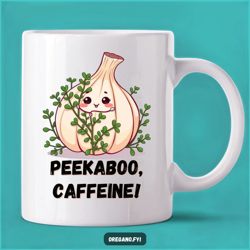 Funny Kawaii Oregano Peek-a-Boo Mug: Hide-and-Seek Herb Fun, Perfect Gift