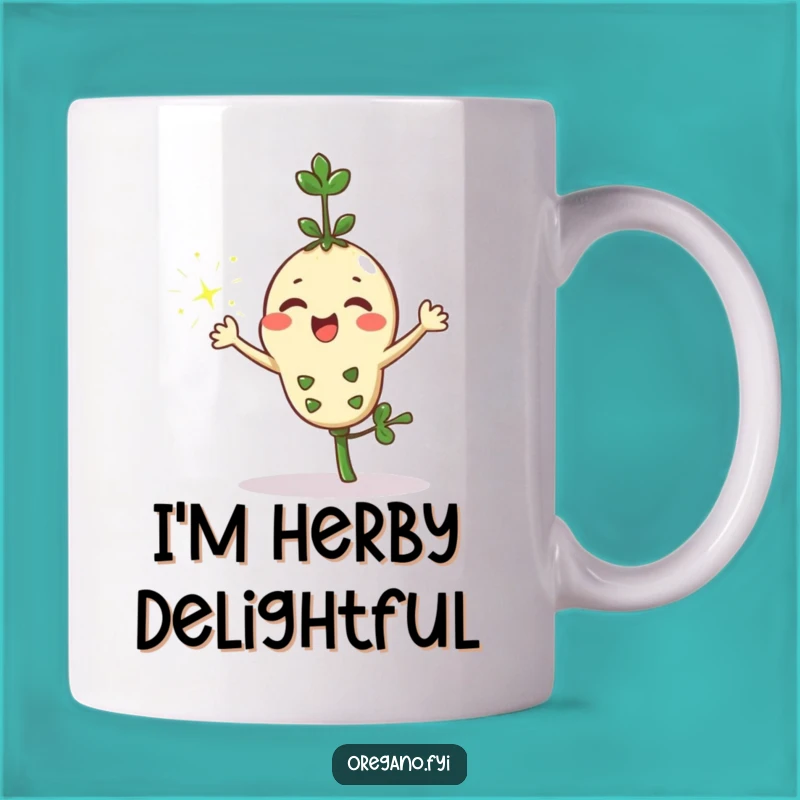 Funny Kawaii Oregano Sprinkles Mug: A Magical Herb Doing Happy Dance, Perfect Gift