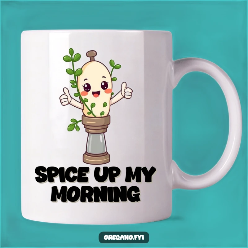 Funny Kawaii Oregano Thumbs Up Pepper Mill Mug - Perfect Spicy Herb Gift