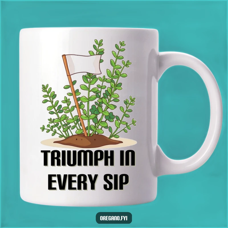 Funny Oregano Victory Flag Mug: Celebrate Small Wins with This Herb Gift!