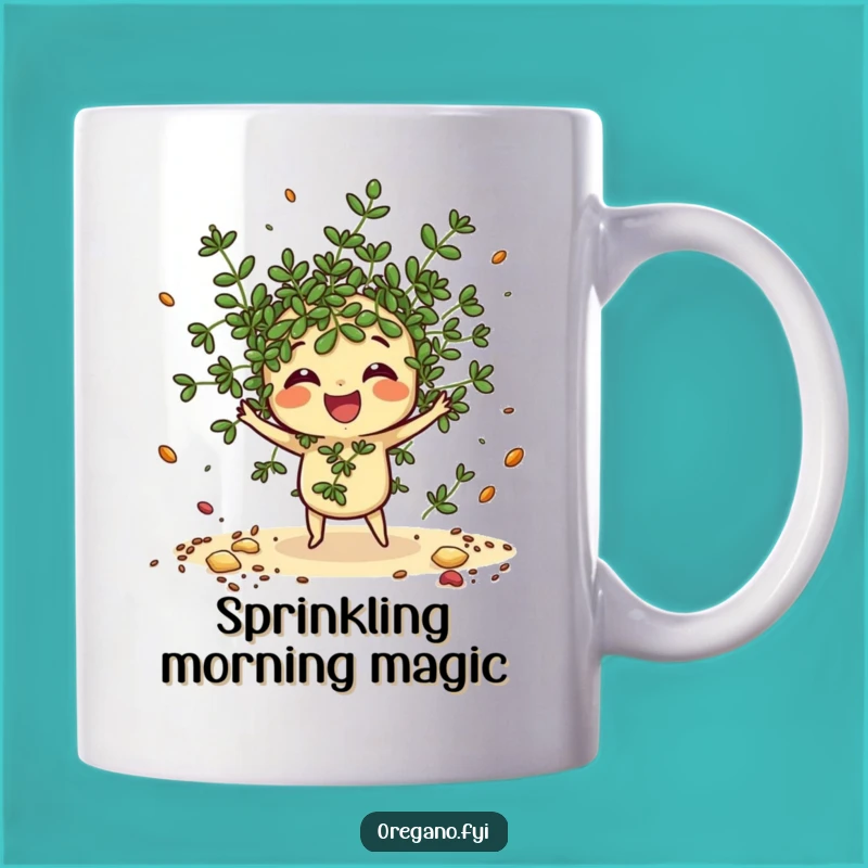 Funny Scattering Oregano Mug: Joyful Kawaii Herb Spice Master Gift