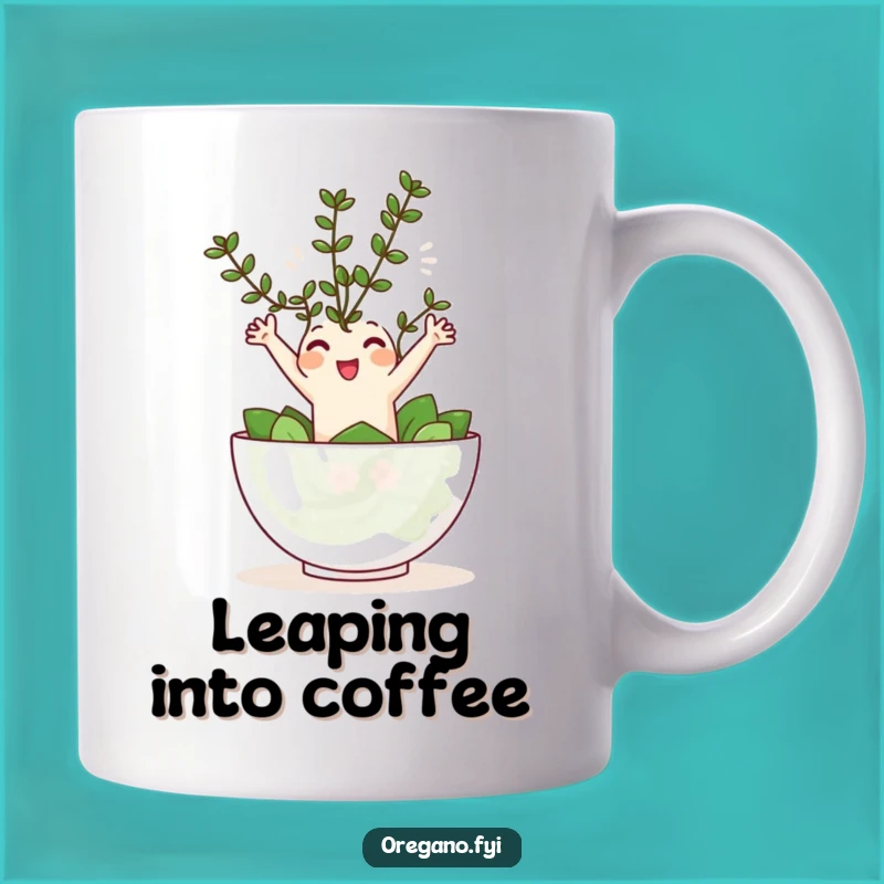 Funny Kawaii Oregano Salad Leap Mug - Hilarious Herb Lover's Delight Gift