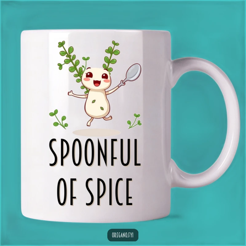 Funny Dancing Oregano Mug: Happy Herb Chef Spoon Dancer Gift