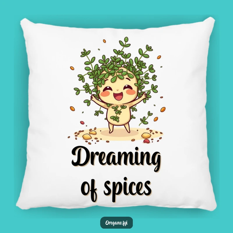 Funny Oregano Pillow: Scattering Kawaii Herb Design for Cozy Fun