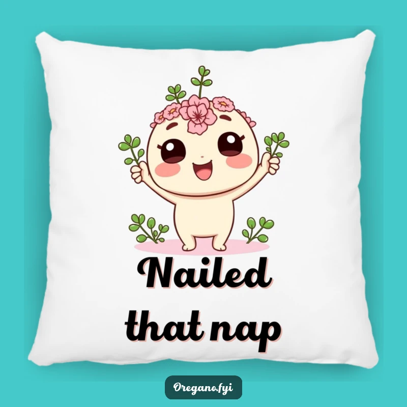 Funny Kawaii Oregano Victory Pillow: Cozy Herb Comfort, Hilarious Accent Pillow