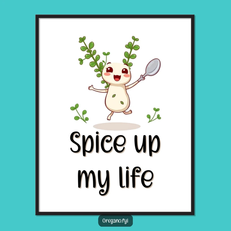 Funny Oregano Digital Art: Dancing Kawaii Herb Printable Decor