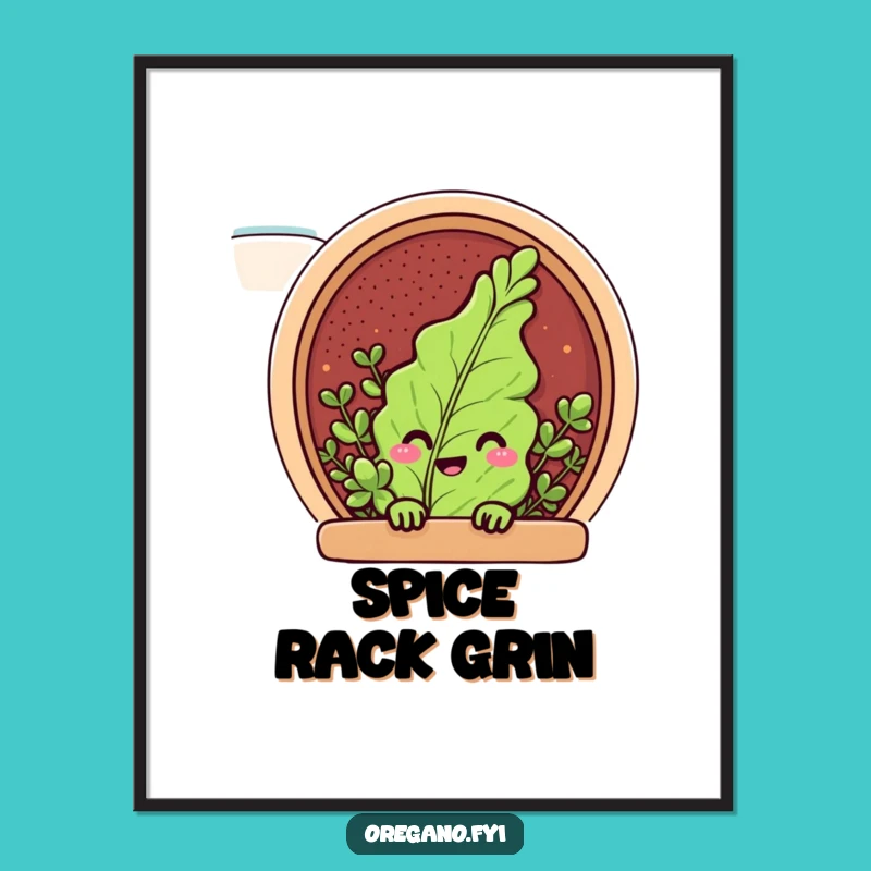 Funny Peeking Oregano Digital Art: Spice Rack Surprise Print, Instant Funny Gift