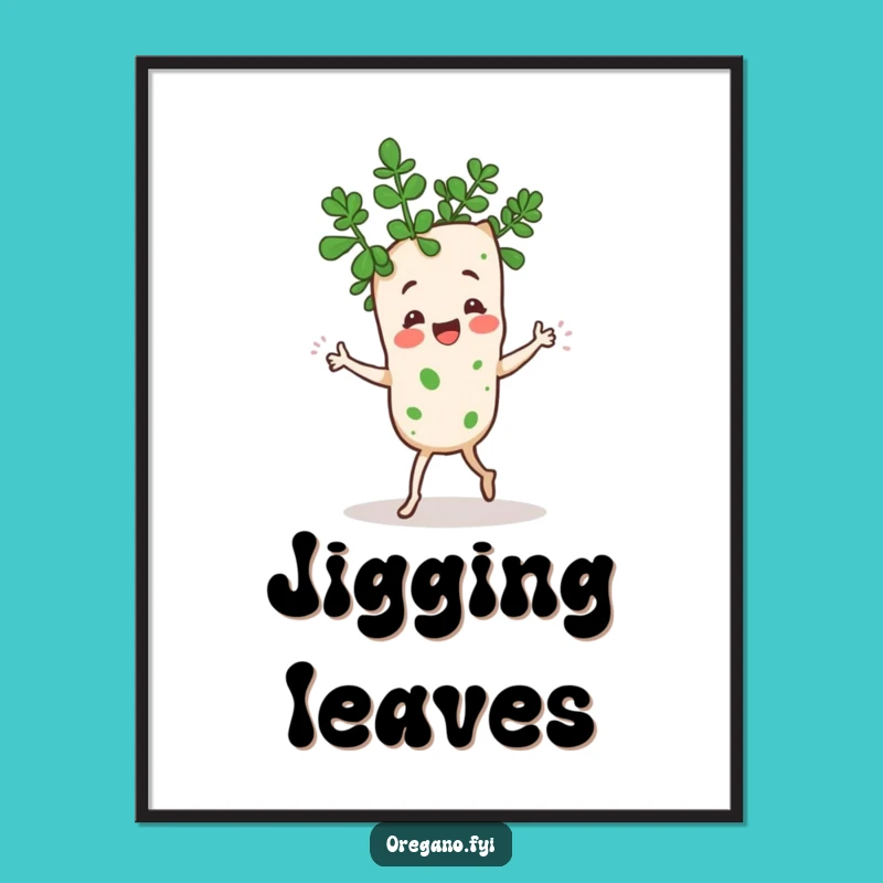 Funny Kawaii Oregano Jig Digital Art: Dancing Herb Print