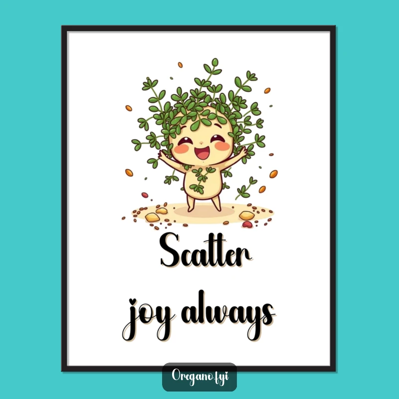 Funny Oregano Digital Art: Scattering Kawaii Herb Printable Decor