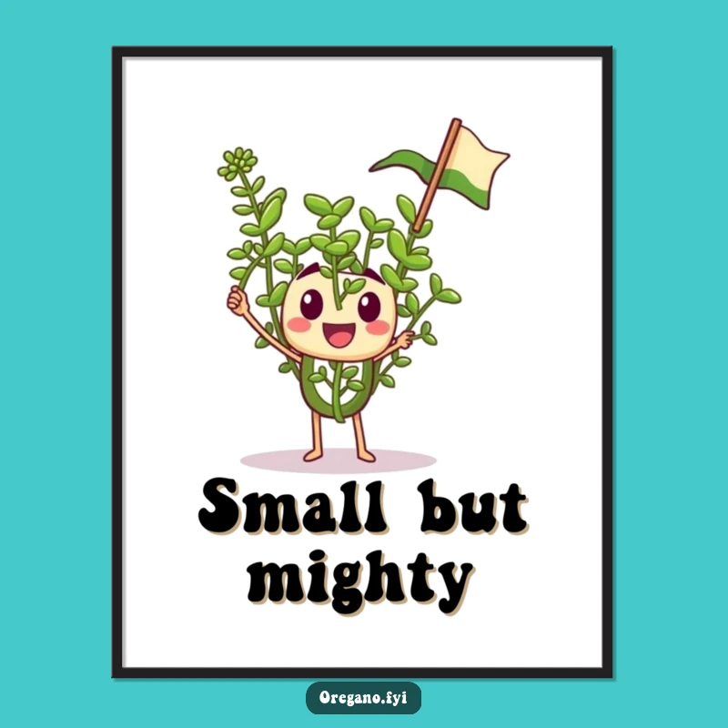 Funny Oregano Digital Art: Tiny Waving Flag Herb Print for Instant Cheer