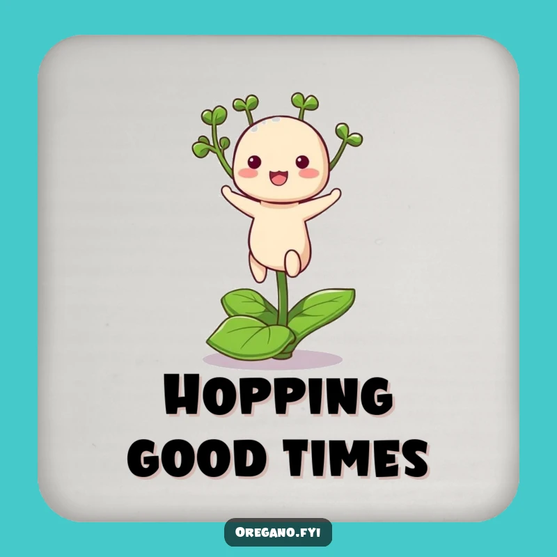 Funny Kawaii Oregano Coasters: Protect Surfaces with Hopping Herbaceous Fun