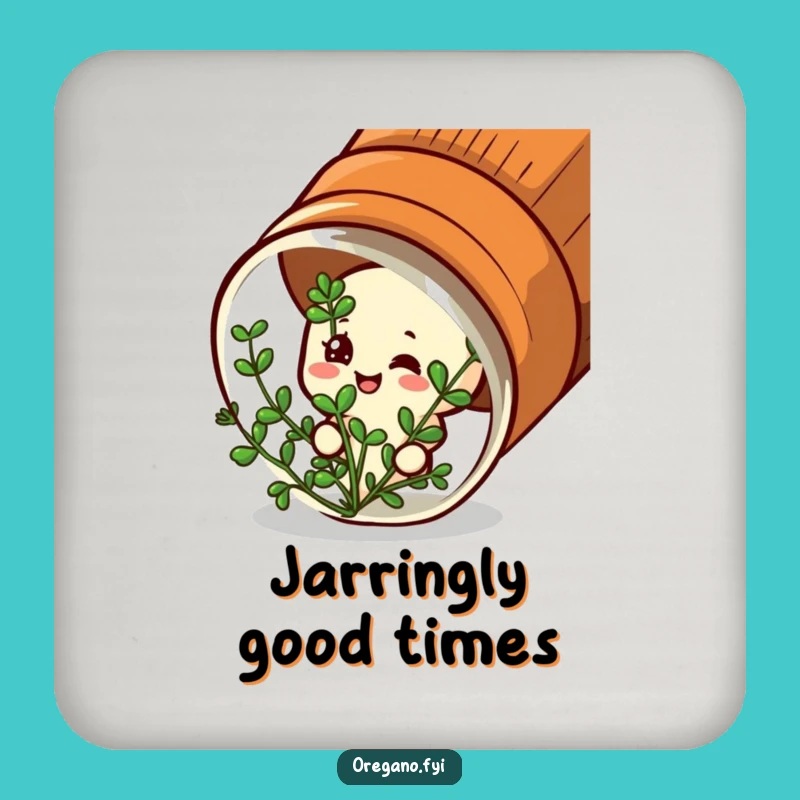 Funny Satisfied Oregano Coaster - Spice Jar Herb, Hilarious Bar Decor Gift!