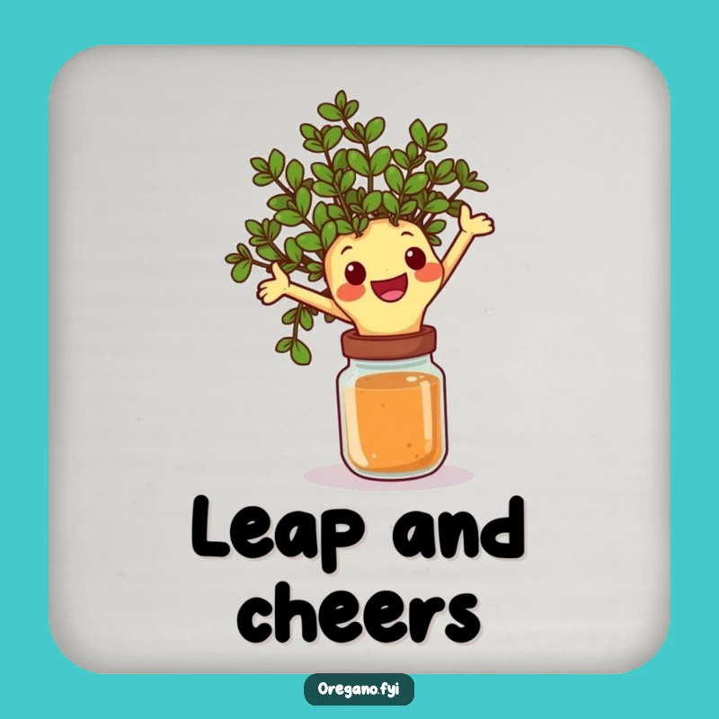 Funny Oregano Leap Drink Coaster: Protect Surfaces with Herbal Energy