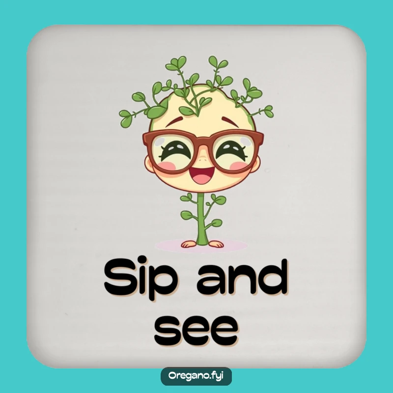 Funny Oregano Specs Coaster: Protect Surfaces with Herbaceous Wit