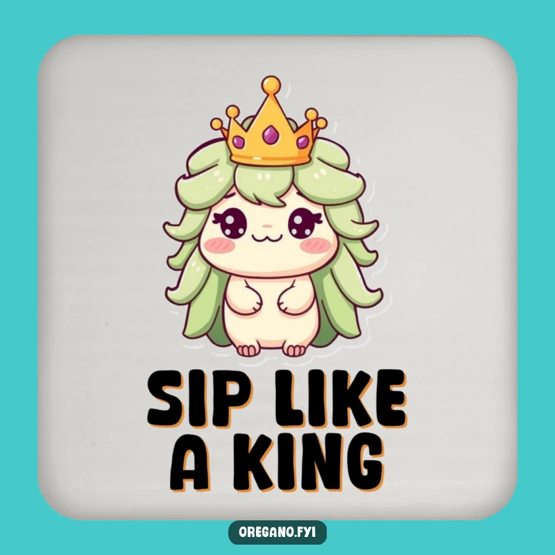Funny Oregano King Drink Coaster: Regal Herb Table Protection, Sweet Gift