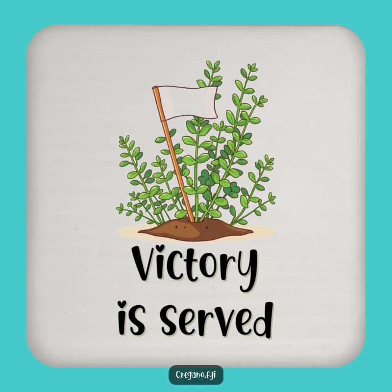Funny Oregano Victory Flag Coasters: Protect Surfaces with Herbaceous Triumph!