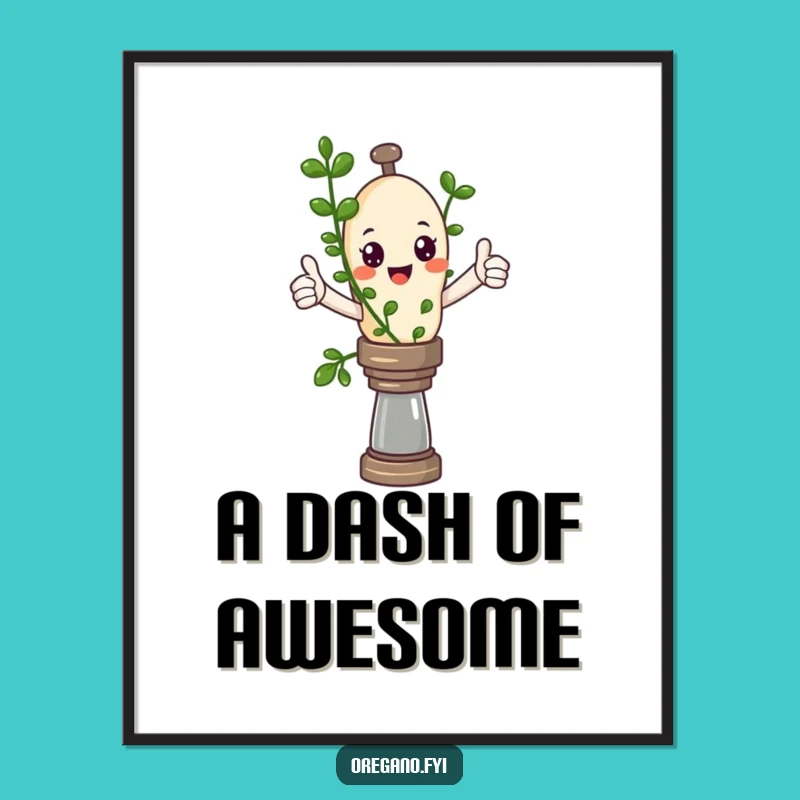 Funny Oregano Thumbs Up Poster - Humorous Kawaii Herb Wall Art Gift