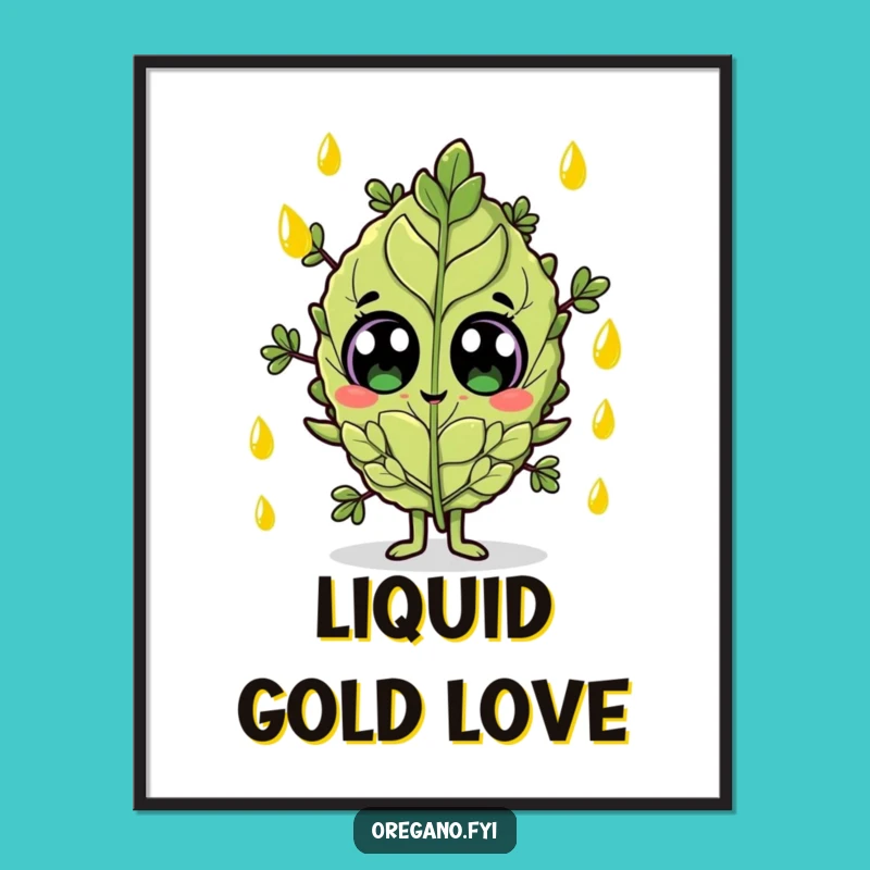 Funny Olive Oil Oregano Poster: Surprised Herb Art, Ideal Funny Gift