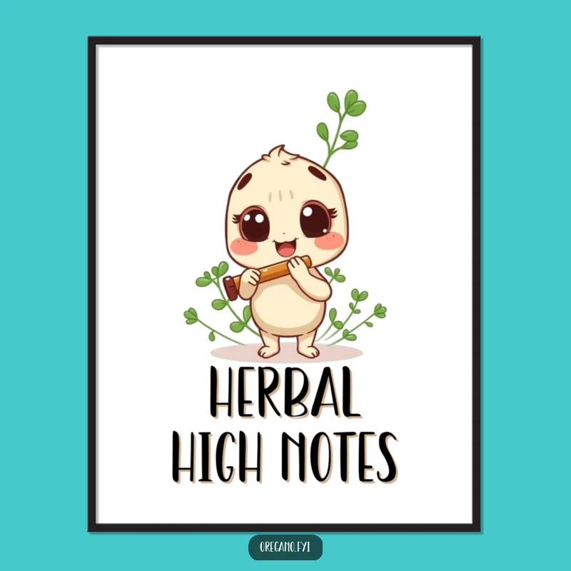 Funny Oregano Panpipe Poster: Herb's Musical Art, Whimsical Funny Gift Decor