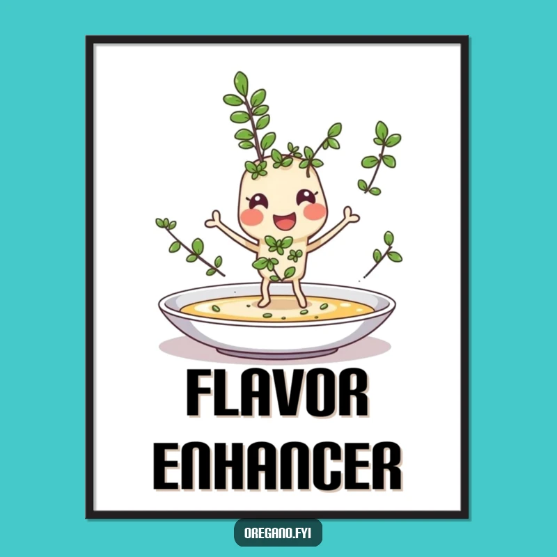 Funny Oregano Sprinkle Poster: Joyful Herb, Culinary Art for Walls