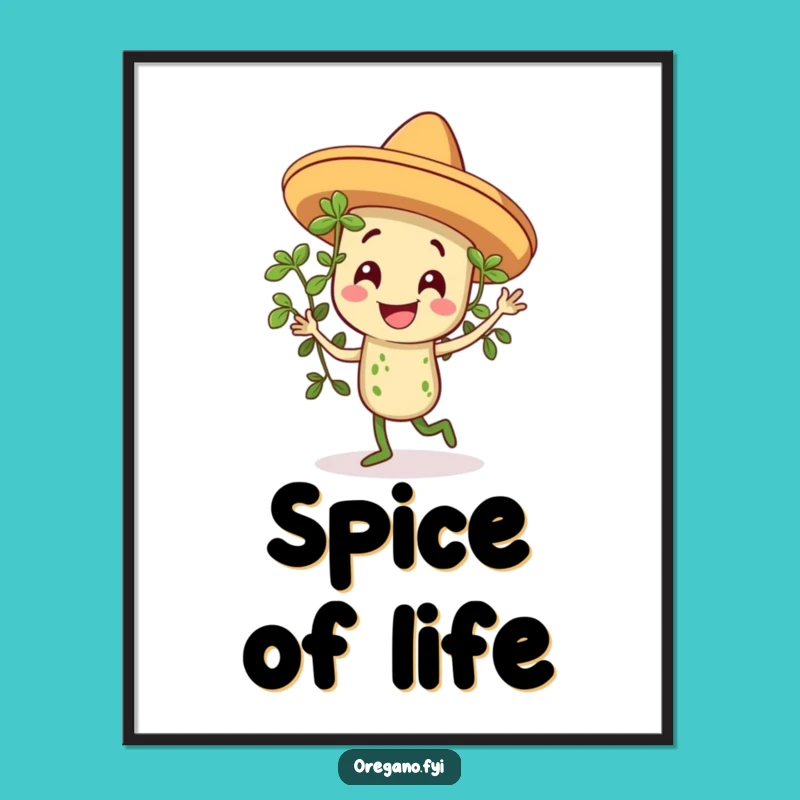Funny Sombrero Oregano Dancing Poster, Vibrant Herb Wall Art for a Lively Space