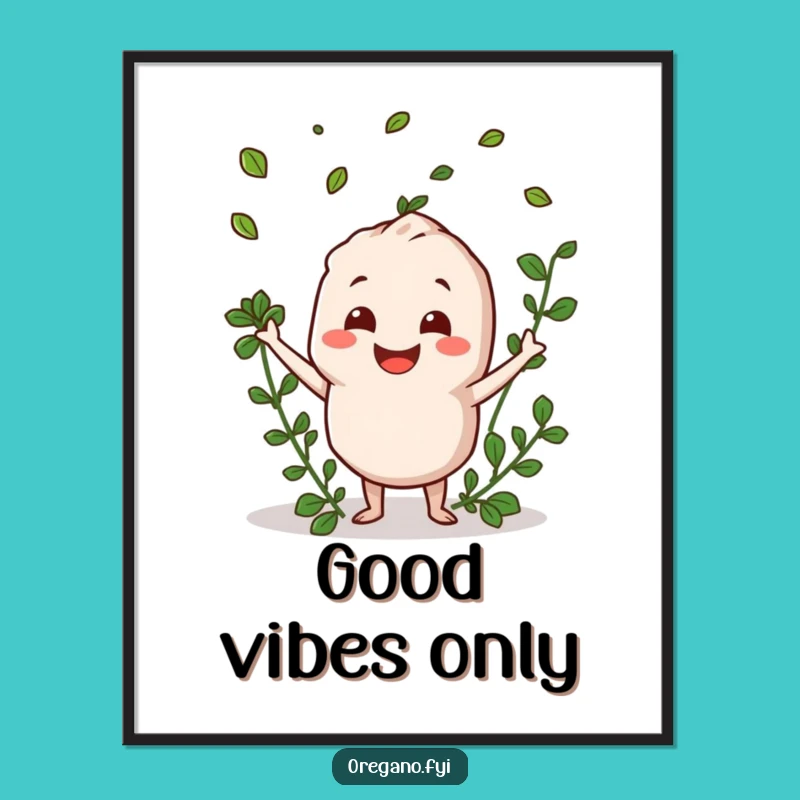 Funny Oregano Tossing Leaves Poster - Brighten Your Walls with Joy!