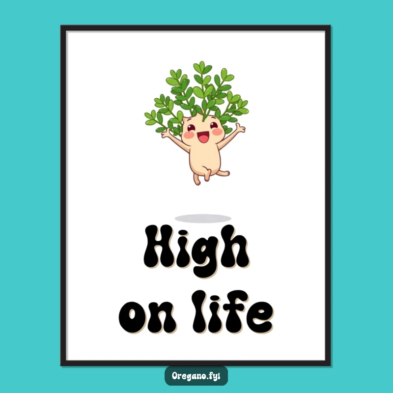 Funny Jumping Oregano Poster, Vibrant Herb Art for a Cheerful Space