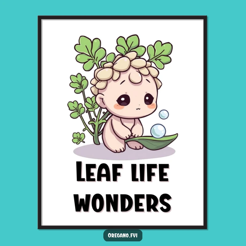 Funny Curious Oregano Poster: Herb Character & Dewdrop Art - Great Decor Gift!