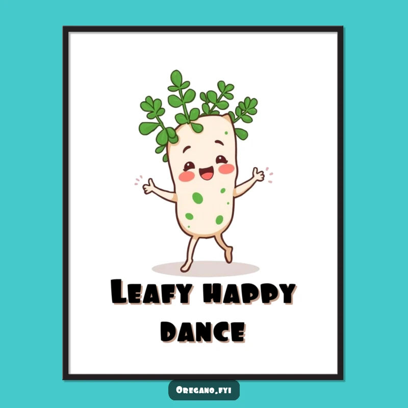 Funny Kawaii Oregano Jig Poster: Dancing Herb Wall Art Gift