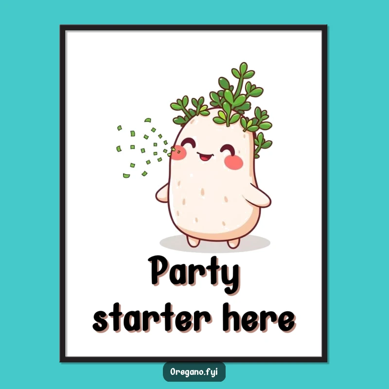 Funny Oregano Confetti Poster: Bring Festive Herbaceous Cheer to Your Walls