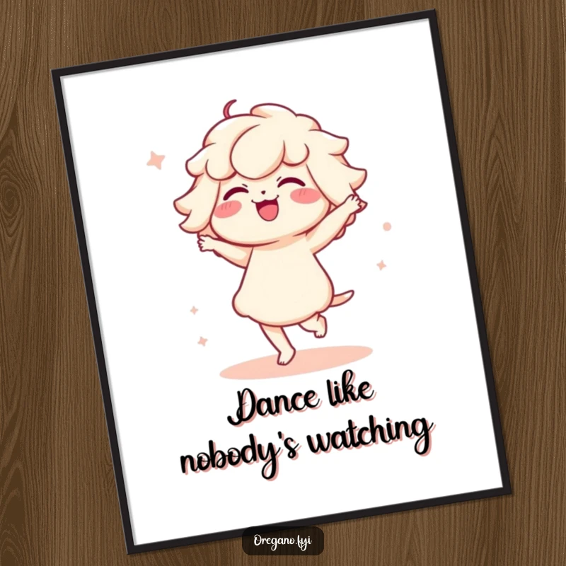 Free Printable Kawaii Oregano Wall Art: A cute oregano character performs a funny, light-footed dance with charm.