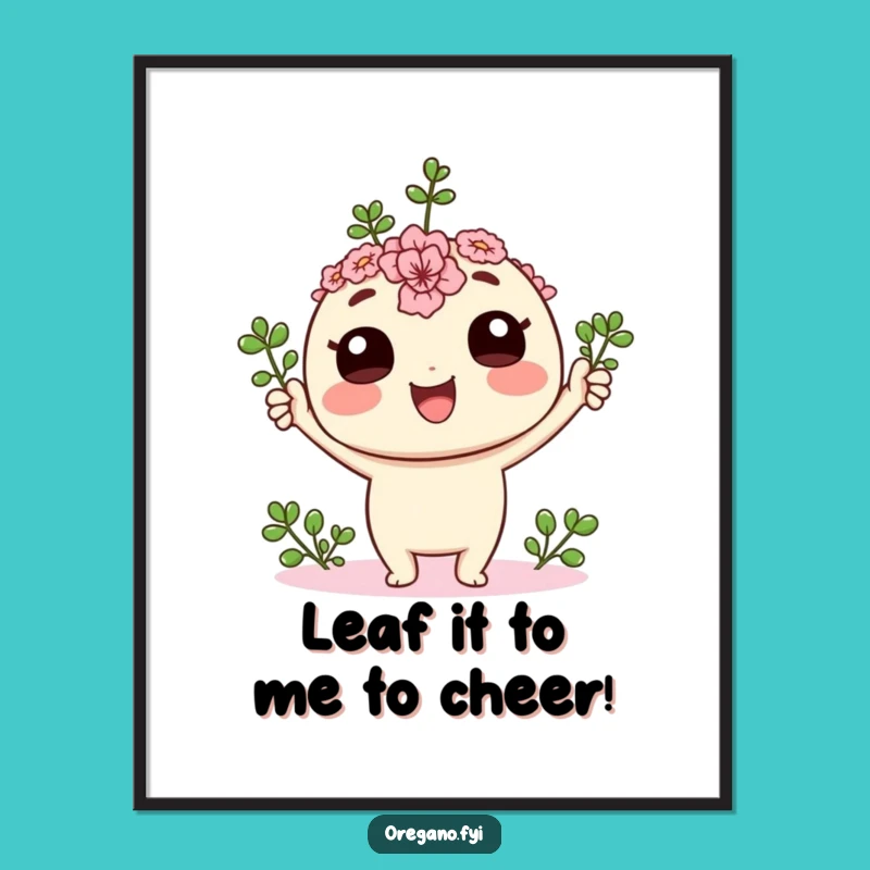 Free Printable Wall Art: Kawaii Oregano Cheers with Joyful Spirit!