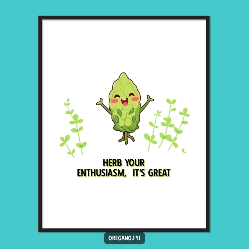Funny Free Printable Wall Art: Dancing Kawaii Oregano for a Cheerful Space
