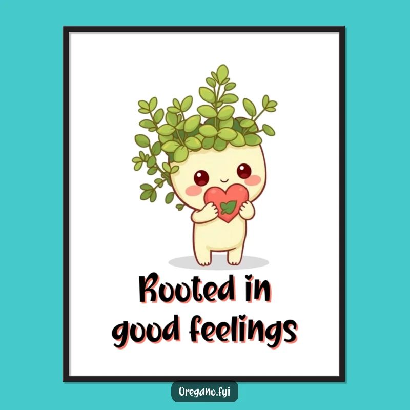 Funny Free Printable Wall Art: Kawaii Oregano Leaf Heart Decor, Downloadable Gift