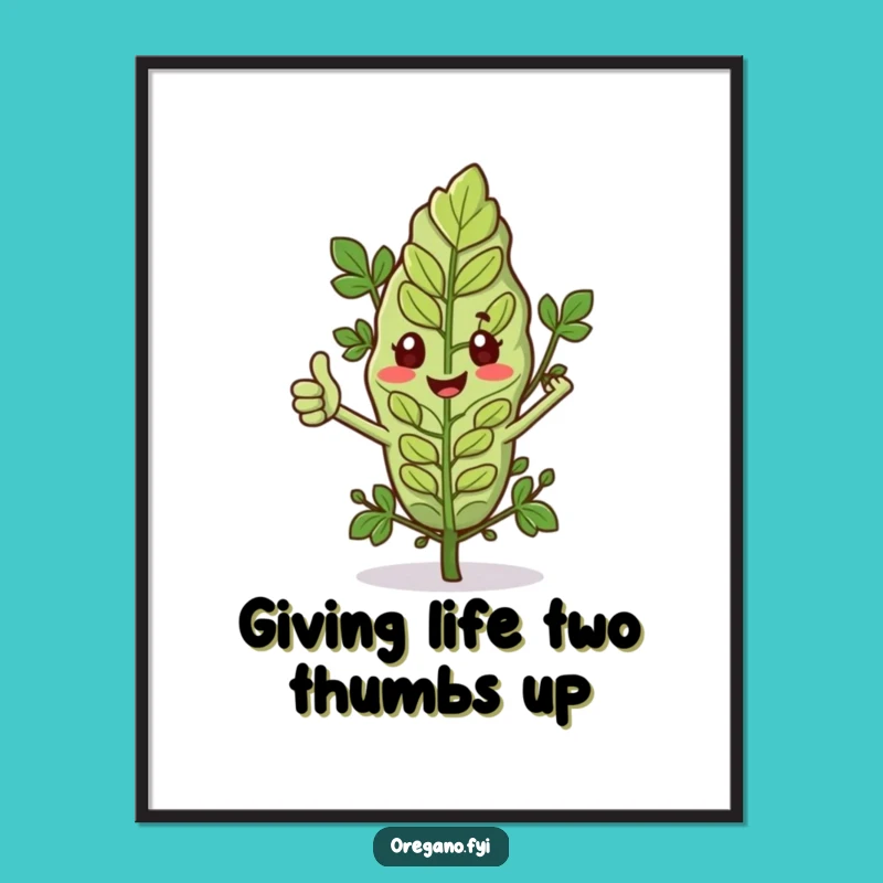 Free Printable Wall Art: Thumbs Up Oregano Leaf Design, Hilarious Downloadable Decor