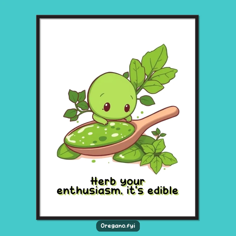 Funny Free Printable Wall Art: Pesto Oregano Leaf Exploring, Quirky Downloadable Decor Gift