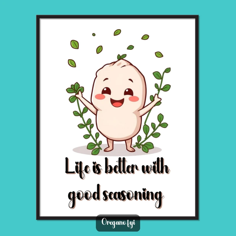 Funny Free Printable Wall Art: Oregano Tossing Leaves, Humorous Downloadable Art for Your Kitchen