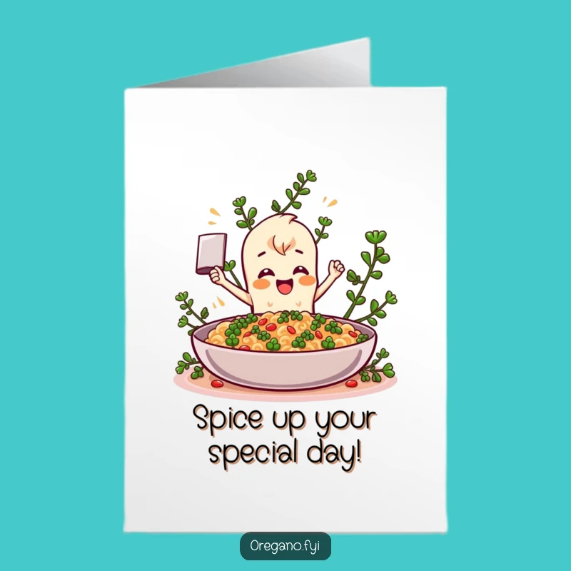 Free Printable Birthday Card: Funny Oregano Character Spicing Up Your Celebration